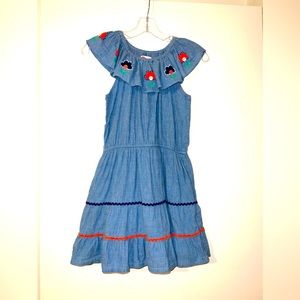 Mini Boden girls Denim with Embroidered flowers One Piece Romper size 9-10 years